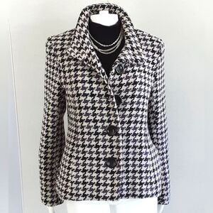LA MODA Houndstooth Purple Gray Black High Collar Jacket Blazer Sz M
